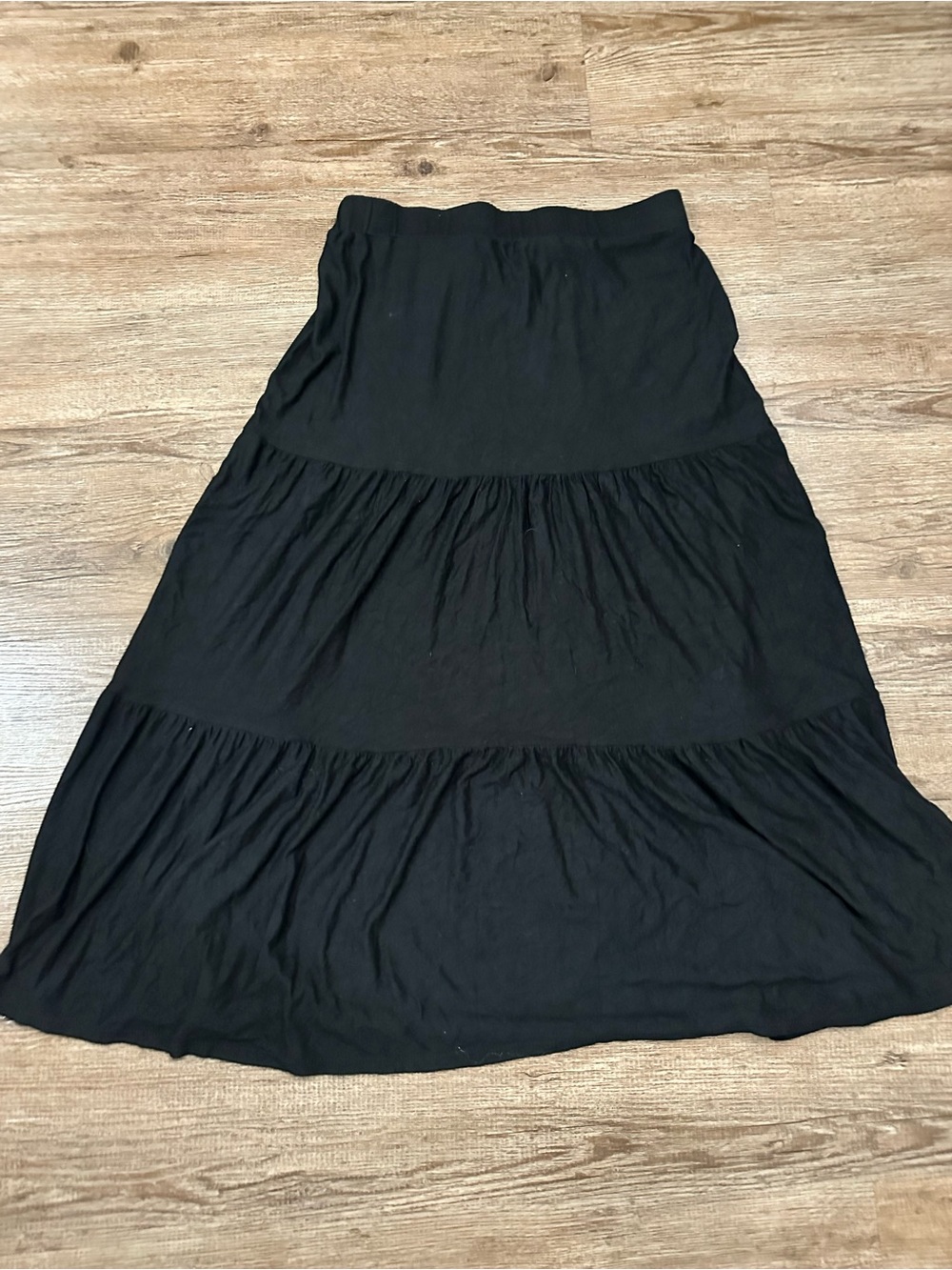 Vintage Black Tiered Maxi Skirt with Elastic Waist